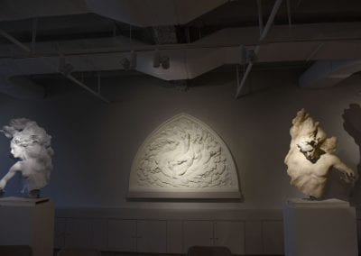 Hart’s plaster model of Ex Nihilo is dramatically displayed on the wall. An early version of the work, as well as the Creation of Day and the Creation of Night are also on display.